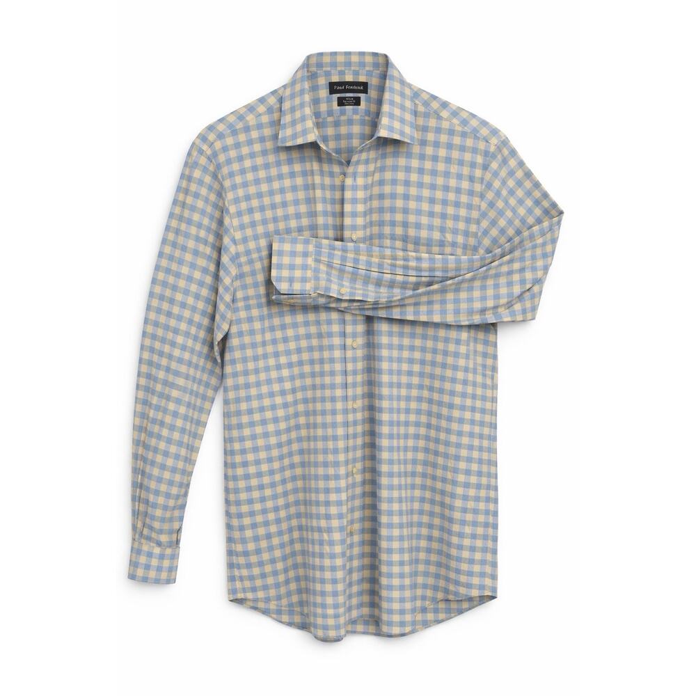Paul Fredrick Non-Iron Dress Shirt Mens 16 - 36 Blue Yellow Gingham